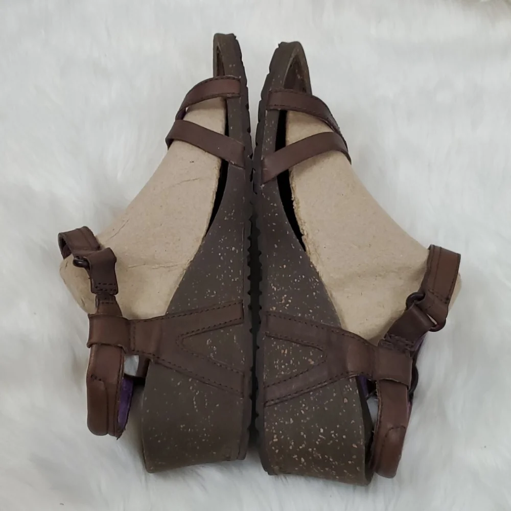 Teva Platform Sandals Brown Leather Velcro Womens Size 9